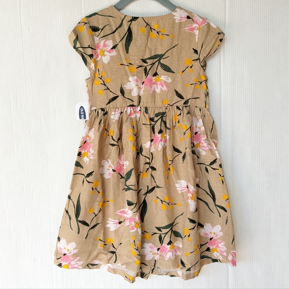 OLD NAVY girls tan floral button front linen blend dress - Picture 7 of 8